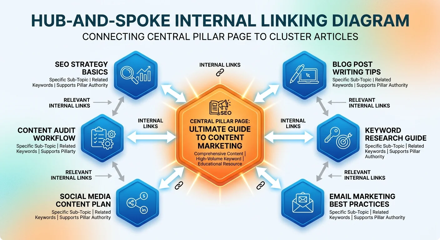 Diagram illustrating a hub-and-spoke site architecture with arrows showing link flow